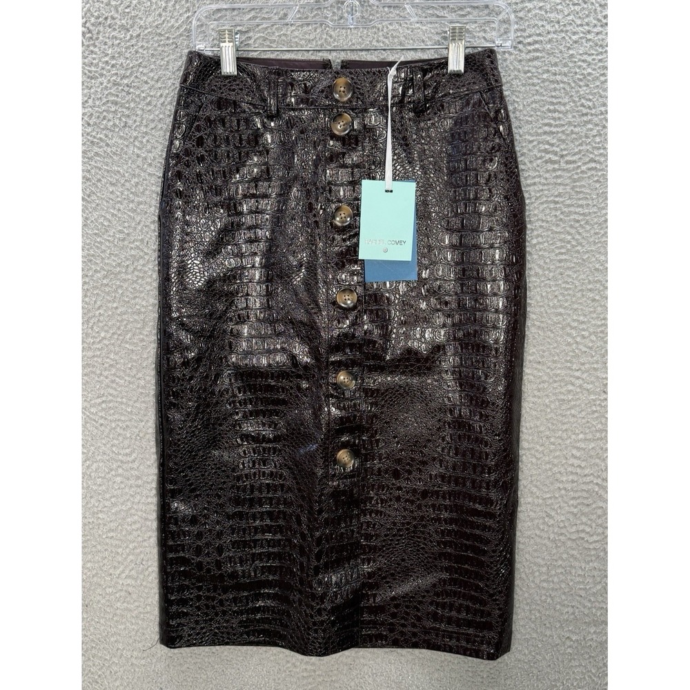 Rachel Comey Skirt Womens‎ 2 Brown Faux Leather Textured Pencil Knee Length NEW